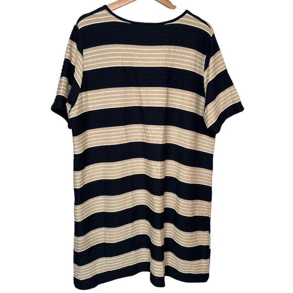 Pont Neuf Navy Cream Stripe Short Sleeve Sheath Short Dress Size L - Picture 2 of 5